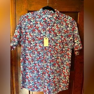 Engineered Garments New York Popover BD Shirt Floral Lawn Large L Blue/Red/Navy